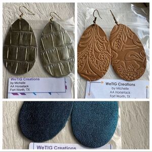 HANDMADE 3 pack leather‎ oval earrings